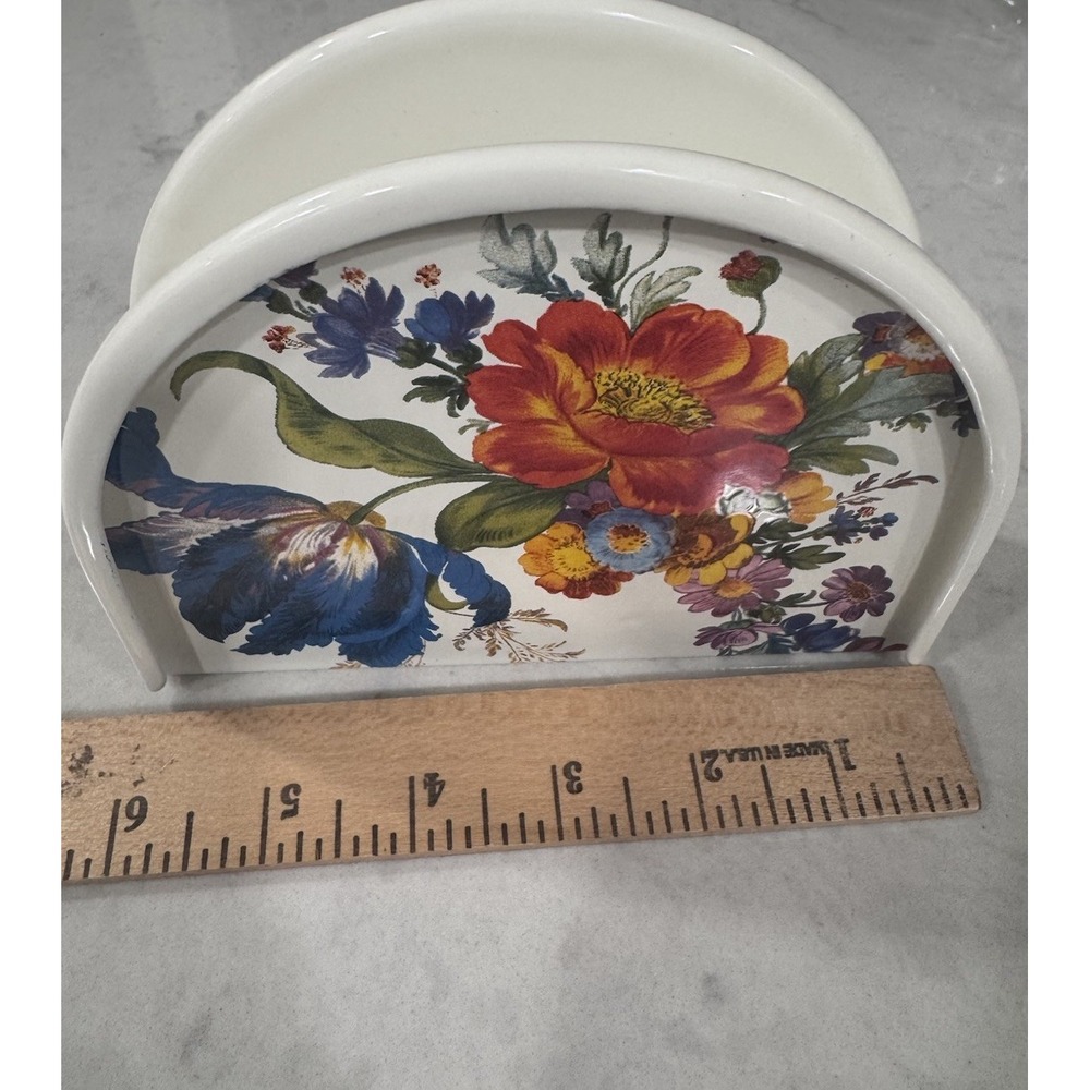 Mackenzie Childs Lapis Flower Market Enamel Napkin Holder - Picture 4 of 6
